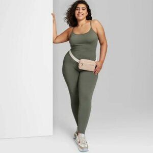WILD FABLE Olive Green Ribbed Sleeveless Jumpsuit